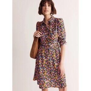 Boden Dress Womens 6R Multicolor Floral Shirt Button Front Pockets Boho Hippie